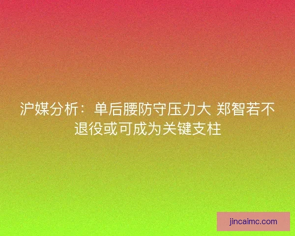 沪媒分析：单后腰防守压力大 郑智若不退役或可成为关键支柱