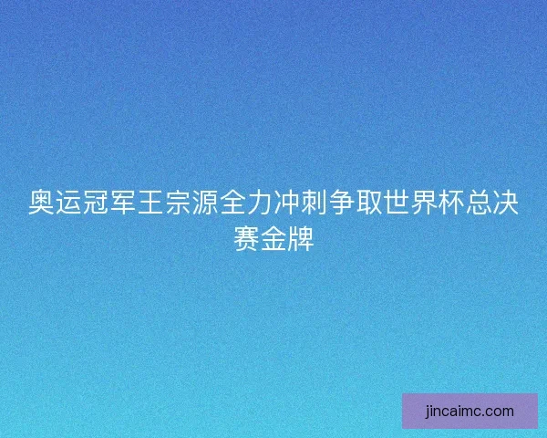 奥运冠军王宗源全力冲刺争取世界杯总决赛金牌